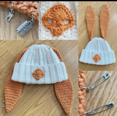 Crochet Bunny Beanie, Bunny Beanie, Crocheted Hat, Crochet Idea, Kawaii Crochet, Crochet Design Pattern, Crochet Clothing And Accessories, Crochet Business, Beginner Crochet Projects