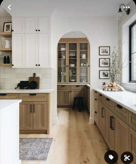 2 Height Kitchen Island, Central Staircase Ideas, Kitchen And Den Combo Layout, Kitchen Remodel Organic Modern, Light Wood With Black Accents, Bali Kitchen Design Inspiration, Fabuwood Galaxy Timber, Wood Floor And Wood Cabinets, Organic Modern Kitchen Remodel