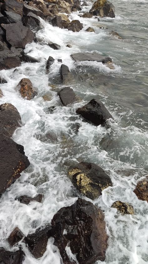 Natural view; Rough sea on a rocky coast Fantastic Planet, Natural Views, Rocky Landscape, New England Coast, Loud Music, Rocky Coast, Sea Aesthetic, Sounds Of Nature, Rocky Beach