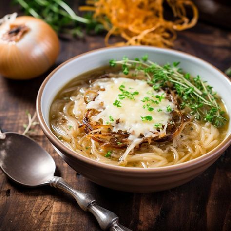 Bonjour! I’m Camille Rousseau, and today I am thrilled to share with you a recipe that will revolutionize your taste buds: French Onion Soup Ramen! Prepare to embrace the best of both worlds as we … French Onion Ramen Soup, Onion Soup Japanese, Clear Onion Japanese Soup, Gluten Free Ramen Noodles, Once Upon A Chef French Onion Soup, Cheese Ramen, Gluten Free Ramen, French Onion Soup Serious Eats, Classic French Onion Soup