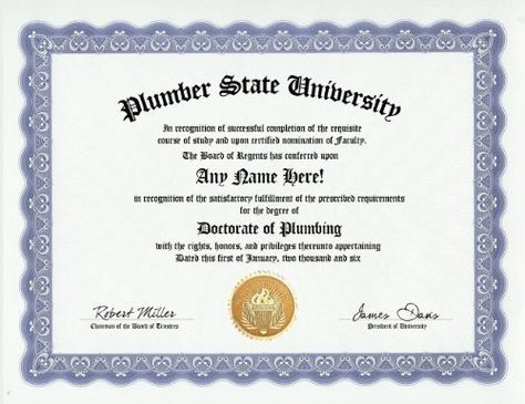 Plumber Plumbing Degree: Custom Gag Diploma Doctorate Tibetan Mastiff, Doctorate, Pen Pal, Practical Jokes, Windsurfing, Novelty Items, Community College, Scottish Terrier, Certificate Templates