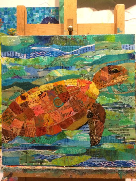 turtle Collage Turtle Collage Art, Turtle Collage, Sea Turtle Collage, Earth Art Drawing, Turtle Abstract, Turtle Plastic Pollution Art, Sea Turtle Oil Pastel Art, Sea Turtle Abstract Art, Collage Animals