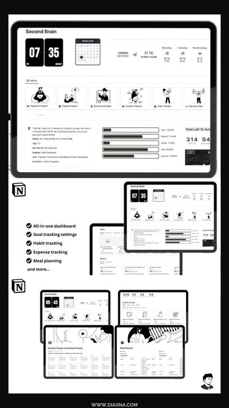 Notion Team Dashboard, Notion Task Template, Free Notion Templates Dashboard, Notion Second Brain Dashboard, Second Brain Notion Template, Notion For Work, Notion Dashboard Template Free, Journal Astetic, Notion App Template