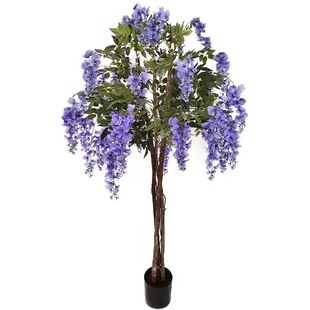 Primrue 72" Artificial Fiddle Leaf Fig Tree Planter | Wayfair Wisteria Flower, Wisteria Flowers, Tree In Pot, Wisteria Tree, Crystal Garland, Purple Wisteria, Purple Plants, Tree Base, Flower Tree