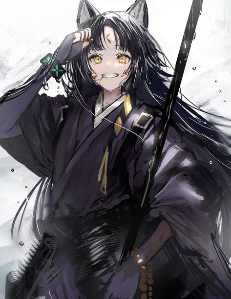 Black Haired Kitsune, Saga Arknights, Black Hair Yellow Eyes, Saga Comic, Ear Art, Anime Black Hair, My Fantasy World, Dog Ear, Big Art