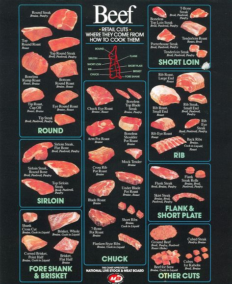 The American Cowboy Chronicles: Cattle Diagrams - Retail Beef Cuts Chart Meat Cuts Chart, Beef Cuts Chart, Culinary Lessons, Lamb Cuts, Meat Butcher, Chef Boyardee, Snacks Easy, Housekeeping Tips, Lamb Dishes