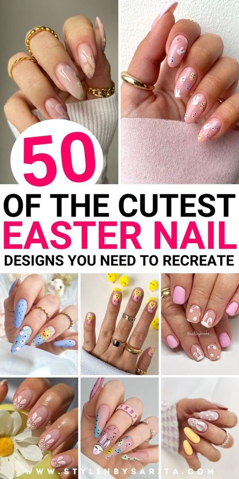 Looking for some egg-cellent easter nail designs to recreate? Here are 45+ of the cutest easter nail ideas for your next mani you need to try out! Easter French Nails Design, Spring Nails 2024 Trends Easter, Easter Nails Classy, Easter Nails Short Almond, Easter Nail Designs Short, Easter Toes Designs, Nails For Easter 2024, Easter Almond Nails Ideas, Easter Nail Designs Almond Shape