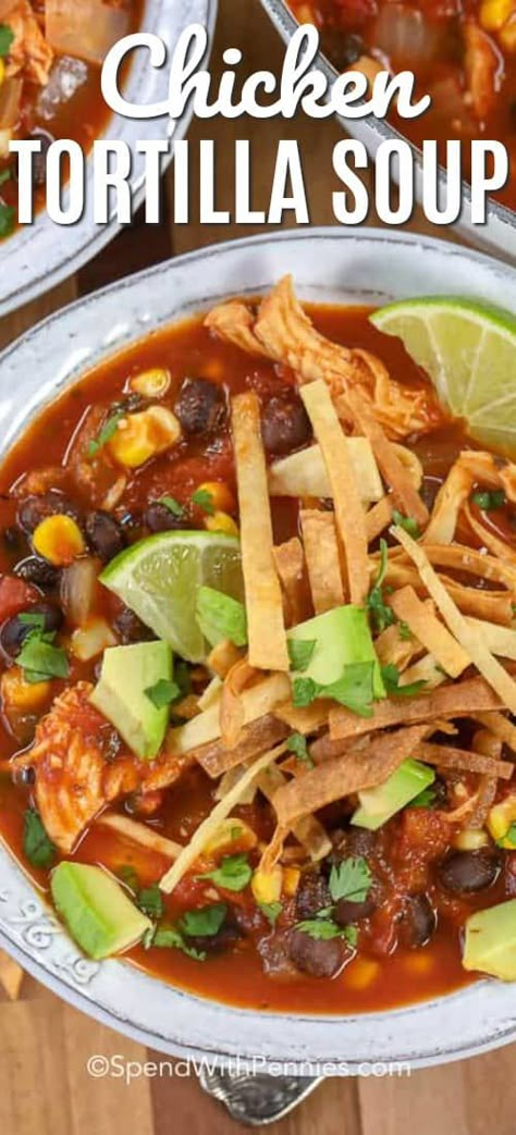 This easy chicken tortilla soup is the perfect comfort food. We love serving this any time of year! #spendwithpennies #chicken #chickensoup #chickentortillasoup #tortillasoup #mexican #mexicansoup Easy Chicken Tortilla Soup, Tortilla Soup Easy, Food Comfort, Recipe Keeper, Chicken Tortilla Soup Easy, Food Dinners, Recipes Southern, Chicken Tortillas Soups Recipe, Tortilla Soup Recipe