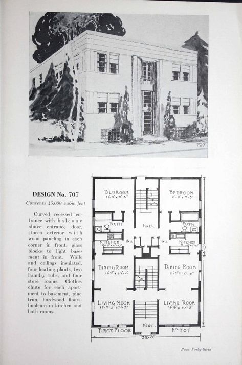 Apartment Building Floor Plans, Fancy Mansion, Small Apartment Building Plans, Building Floor Plans, Sears Homes, 20x40 House Plans, Small Apartment Building, Vintage Houses, Vintage Apartment