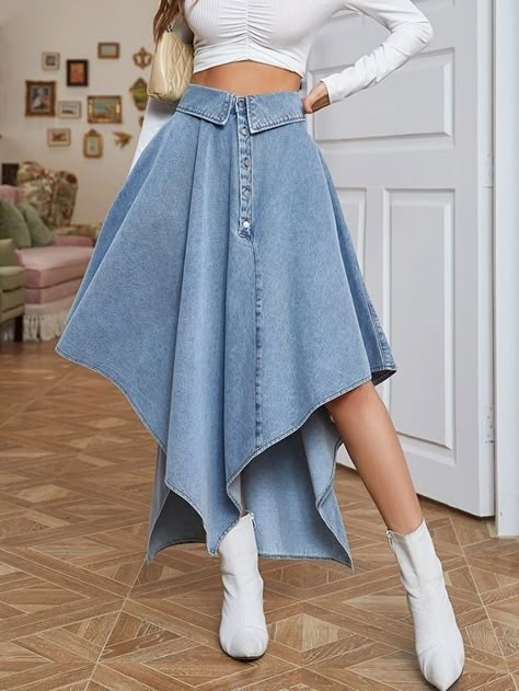 Denim Diy Clothes, Moda Denim, Funky Dresses, Denim Skirt Outfits, Denim Ideas, Denim Skirt Women, Denim Diy, Modest Fashion Outfits, Refashion Clothes