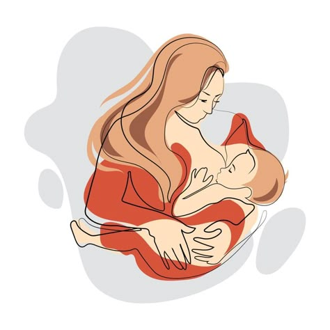 Breastfeeding Drawing, Breastfeeding Illustration, Woman Holding Baby, Mother Breastfeeding, Breastfeeding Art, World Breastfeeding Week, Mother Painting, Arm Drawing, Breastfeeding Baby