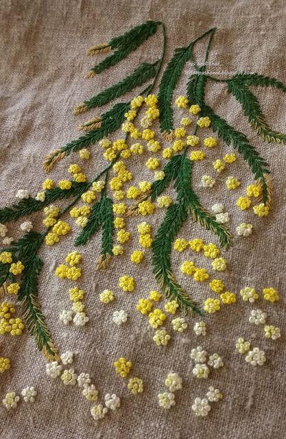 French knot number 999..the Spring jute project is complete!! French Knot Embroidery, Hand Embroidery Patterns Flowers, Hand Embroidery Videos, Embroidery Videos, Hand Work Embroidery, Embroidery Neck Designs, Pola Sulam, Hand Embroidery Flowers, Brazilian Embroidery