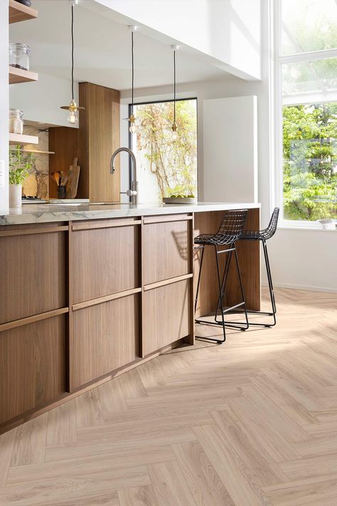 Luxury vinyl Kitchen flooring - Blackjack Oak 22210 Parquet Flooring Kitchen, Herringbone Floor Kitchen, Herringbone Vinyl Floor, Herringbone Kitchen, Vinyl Flooring Kitchen, Herringbone Wood Floor, Herringbone Wood, Wood Floor Kitchen, Small Kitchen Layouts