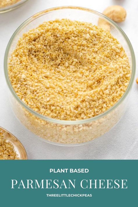 This plant-based parmesan is made from grounded-up cashews and nutritional yeast. It's a great alternative to parmesan cheese and can be added to pizza and pasta. Cashew Parmesan, Recipes With Parmesan Cheese, Vegan Nachos Cheese, Creamy Tomato Pasta, Oil Free Vegan Recipes, Pizza And Pasta, Vegan Cheese Recipes, Vegan Substitutes, Grain Bowls