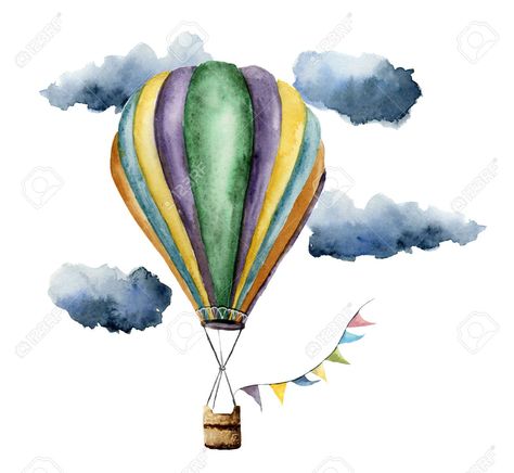 Watercolor Hot Air Balloon, Akvarel Illustration, Hot Air Balloons Art, Balloon Illustration, Balloon Painting, Watercolor Paintings For Beginners, Design Illustrations, Vintage Air, Balloon Art