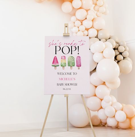 She's Ready To Pop! Popsicle Baby Shower Welcome Sign | Editable Easel Sign Poster Foam Board | Elegant Modern Pink Green Yellow Popsicles by PerfectPartyDigital on Etsy Summer Baby Shower, Baby Shower Inspiration, Pink Green Yellow, Ready To Pop, Shower Welcome Sign, Baby Shower Welcome Sign, Baby Shower Theme, Matching Games, Color Calibration