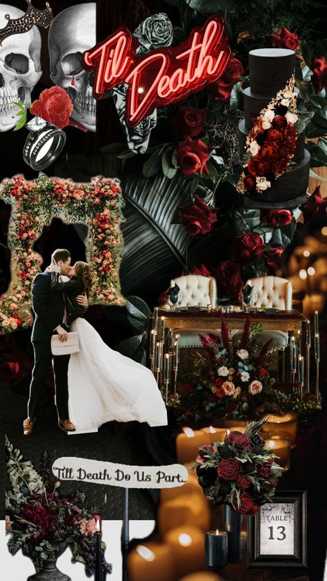 #darkromance #weddinginspo #weddingstyle #weddinginspiration #weddingmoodboard #weddingshuffle #wedding #weddingdress Horror Wedding, Alternative Weddings, Punk Wedding, Edgy Wedding, Dark Modern, Fairy Wedding, Garden Fairy, Gothic Wedding, Wedding Mood Board