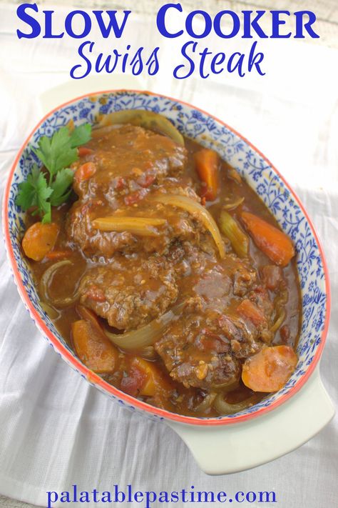 Slow Cooker Swiss Steak – Slow Cook Steak, Slow Cooker Swiss Steak, Slow Cooker Apple Crisp, Beef Cutlets, Beef Cubed Steak, Swiss Steak Recipes, Beef Crockpot, Slow Cooker Asian, Short Ribs Slow Cooker