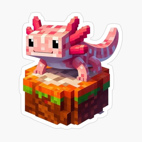 Get my art printed on awesome products. Support me at Redbubble #RBandME: https://www.redbubble.com/i/sticker/Cute-Pink-Minecraft-Axolotl-on-Block-by-LyssasMindArt/162047383.JCQM3?asc=u Minecraft Axolotl Aesthetic, Axolotl Minecraft Block Art, Axolotl Home Minecraft, Minecraft Axolotl Printable, Minecraft Axolotl, Pink Minecraft, Axolotl Stickers Printable, Anime Music, Journal Gift