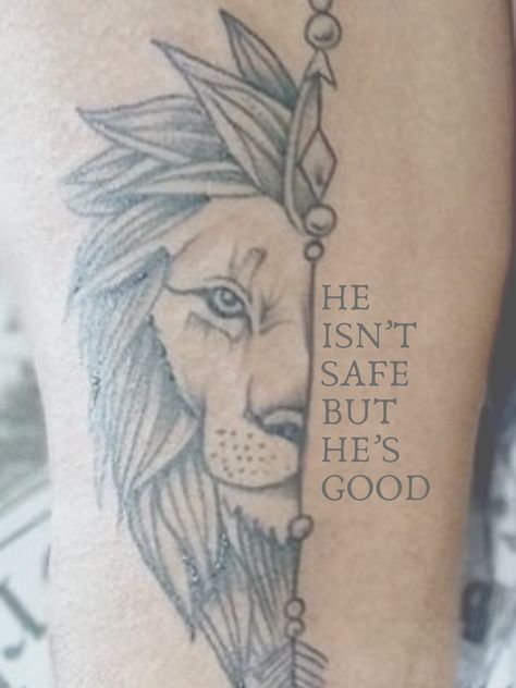 #lion #tattoo #liontattoo #aslan #narnia Narnia Tattoo, Courage Tattoos, Outdoor Tattoo, Harry Tattoos, Bible Verse Tattoos, Verse Tattoos, Lyrics Tattoo, Bear Tattoos, Nature Tattoos