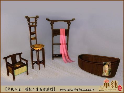 Sims 4 Bathroom, Chinese Bathroom, Sims World, Asian Sims, Korean Furniture, Asian Bathroom, Sims Medieval, Sims Stories, Oversized Chair Living Room