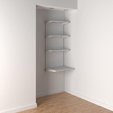 Elfa White Shelving Office Nook | The Container Store Elfa Office, Shelving Office, Melamine Shelving, Nook Office, White Shelving, Coastal Style Bedroom, Elfa Shelving, Closet Solutions, Lp Storage