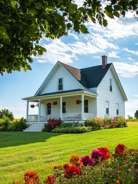 Farmhouse dreams 1870 Farmhouse, Farmhouse Landscaping Front Yard, Old Farmhouse Exterior, 1800s Farmhouse, Maple Laminate Flooring, 1900 Farmhouse, Countryside Farmhouse, 90s Life, Build Inspiration