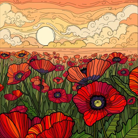 Poppy Field Painting, Remembrance Day Art, Abstract Poppies, Paper Collages, Poppy Drawing, Flower Mural, Bee Painting, Poppy Painting, Painting Templates