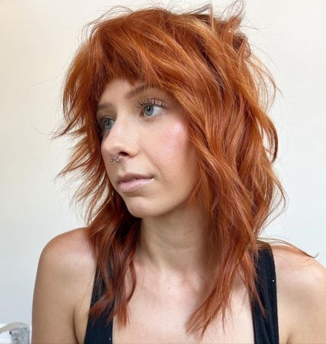 Bright Shattered Shag with Flyaways Shaggy Layered Haircut, Shag Layered Hairstyles, Medium Shag Hairstyles, Curly Shag Haircut, Long Shag Hairstyles, Shaggy Bob Haircut, Sweeping Bangs, Medium Shag Haircuts, Long Shag Haircut