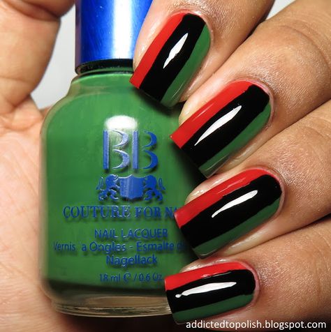 South African Flag Nails, African Nails Design Black Women, Juneteenth Makeup, Jamaican Nail Art, Juneteenth Nails Designs, African Nail Art Design, Juneteenth Nail Design, Juneteenth Nails, Multicolor Nails