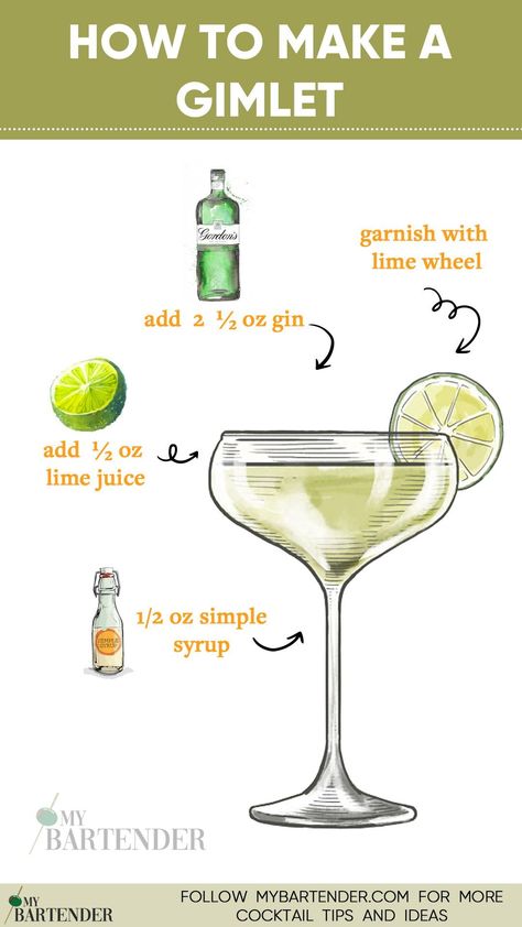 Gimlet Cocktail Recipe, Tart Cocktails, 1960s Cocktails, Simple Gin Cocktails, Gin Gimlet Recipe, Gimlet Recipe Gin, Lime Cocktails, Gin Gimlet, Gimlet Recipe