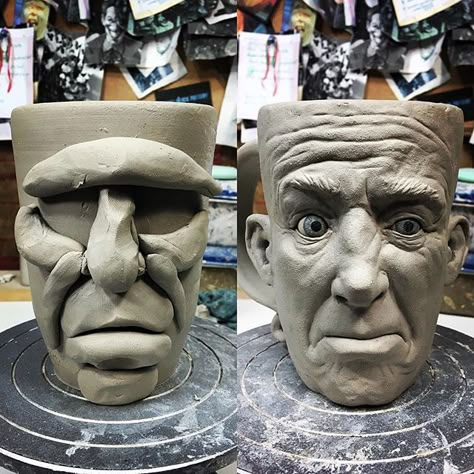 This is what Peter was talking about when he said rough it in first Sculpture Art Clay, Clay Sculptures, Sculptures Céramiques, Cerámica Ideas, Tanah Liat, Clay Faces, Ceramic Techniques, Face Mug, Pottery Handmade