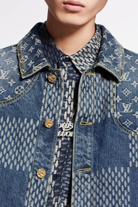 NIGO x Virgil Abloh Louis Vuitton LV² Drop 1 Release | HYPEBEAST Virgil Abloh Louis Vuitton, Denim Inspiration, Moccasins Style, Denim Pants Women, S Monogram, Grey Trousers, Weekend Style, Monogrammed Leather, Denim Patchwork