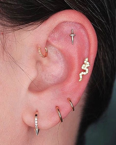 Forward Helix And Flat Piercing, Flat And Forward Helix Piercing, Triple Flat Piercing, Front Helix Piercing, Double Forward Helix Piercing, Triple Lobe, Triple Lobe Piercing, Upper Lobe Piercing, Flat Piercing