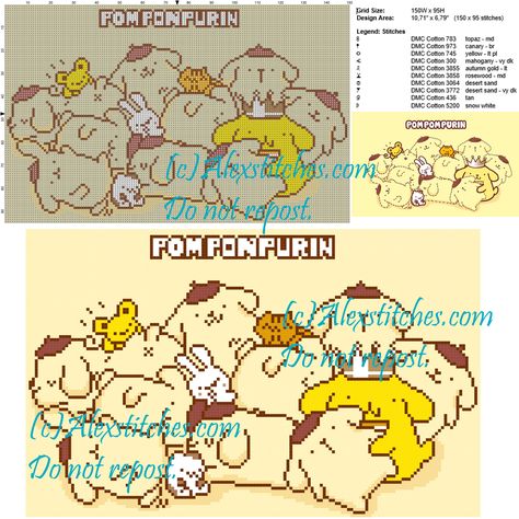 Pomponpurin cross stitch pattern 150x95 10 colors - free cross stitch patterns by Alex Sanrio Cross Stitch, Free Cross Stitch Patterns, Beaded Cross Stitch, Cross Stitch Patterns Free, Free Cross Stitch, Needle Art, Color Free, Pattern Books, Perler Beads