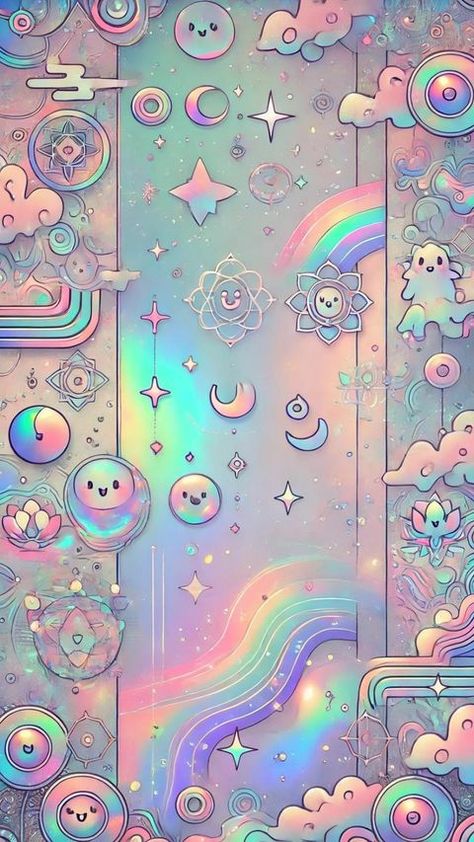 manifestation wallpapers for mobile phones — already yours 888 💜 Cute Phone Screen, Pastel Kawaii Wallpaper, Rainbow Phone Backgrounds, Kawaii Galaxy Wallpaper, Cute Hippie Wallpaper, Cute Iphone Theme, Opal Wallpaper, Fun Phone Wallpaper, Rainbowcore Wallpaper