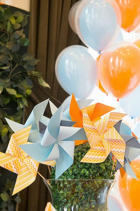 Pinwheels and Kites Party Kite Birthday Party, Kite Party, Kites Flying, Pinwheels Party, Pinwheel Cookies, Baby Birthday Themes, Kids Party Themes, Baby Boy Birthday, Baby Shower Winter