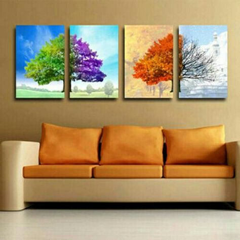 The 4 seasons. Make them smaller, full tree on one, and into a square instead Abstract Art Oil Painting, Modern Abstract Art, Painting Wall, Art Oil, Abstract Art, Oil Painting, Paintings, Canvas, Frame