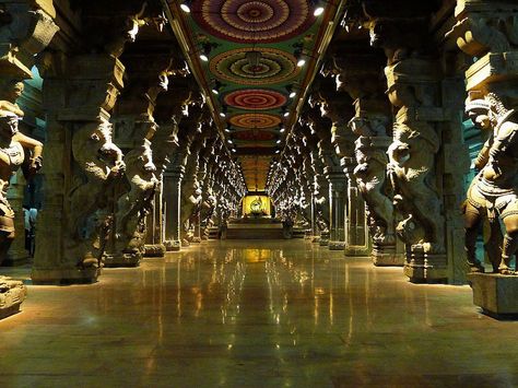 The enormous temple complex is dedicated to Shiva, known here as Sundareshvara and his consort Parvati or Meenakshi. The original temple was built by Kulasekara Pandya, but the entire credit for ma... Meenakshi Amman Temple, Ramanathaswamy Temple, Meenakshi Temple, Meenakshi Amman, Indian Temple Architecture, Kanyakumari, Temple Pictures, Sacred Architecture, Temple Architecture