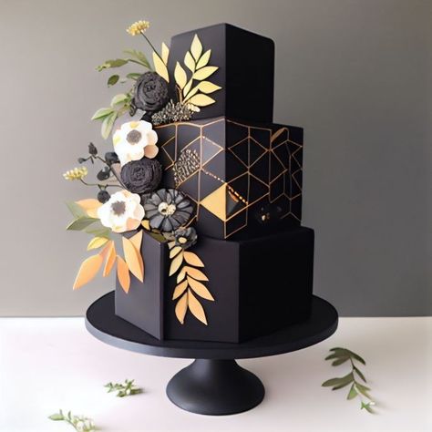 Wedding Cake Geometric, Cake Geometric, Architecture Cake, 20 Cake, Geometric Wedding Cakes, Huge Cake, Geometric Cake, Cube Cake, Black Cake