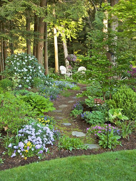 Wooded Backyard Landscape, Front Yard Flowers, Shade Garden Design, Desain Lanskap, Garden Wallpaper, Stone Path, Forest Garden, Have Inspiration, The Secret Garden