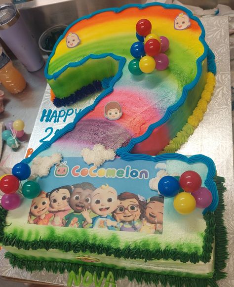 Number 2 Cocomelon Cake, Cocomelon Number Cake, Cocomelon Sheet Cake, Cocomelon Party Ideas, Baby 1st Birthday Cake, Cocomelon Theme, Baby Birthday Party Theme, Candy Birthday Cakes, Cocomelon Birthday