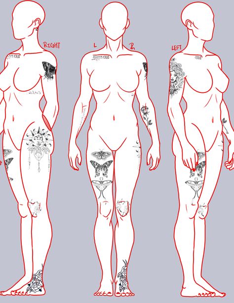 Body Template Drawing Tattoo, Body Templates For Tattoo, Plus Size Tattoo Sleeve, Tattoo On Plus Size, Plus Size Body Tattoo, Plus Size Woman Tattoo, Tattoo Body Placement Chart, Tattoos Plus Size Women, Tattoo Size Chart Inches