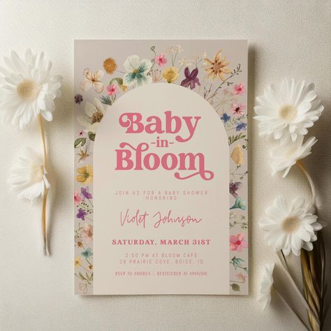 Baby in Bloom Baby Shower Invitation Template | Editable A Little Wildflower is On The Way Girl Baby Shower Invite S717 A Little Wild Flower Is On The Way, Baby In Bloom Invite, Baby In Bloom Baby Shower Invitation, Baby In Bloom Shower Invitation, A Little Wildflower Is On The Way, Baby Bloom Baby Shower Ideas, March Baby Shower Themes, Baby In Bloom Baby Shower Theme, Bloom Baby Shower Ideas