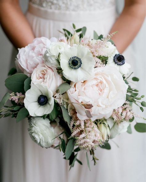 Peonies And Anemones Bouquet, Small Anemone Bouquet, Trending Wedding Flowers 2023, Peony Anemone Bouquet, White Anemone Wedding Bouquet, Wedding Bouquets Bride Peonies, Pink Garden Rose Bouquet, Anemone And Ranunculus Bouquet, Peony And Anemone Bouquet