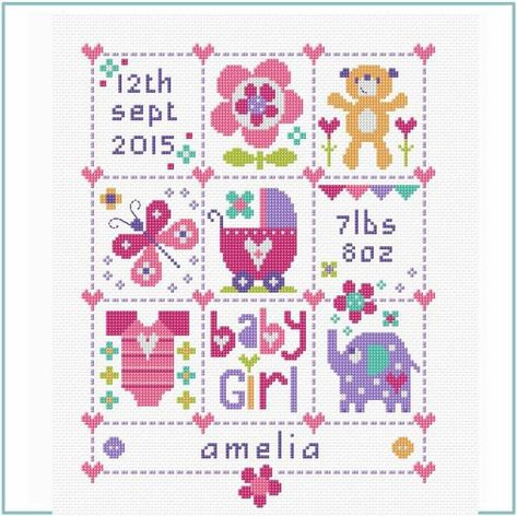 Birth Cross Stitch, Birth Sampler, Anchor Threads, Number Chart, Baby Cross Stitch Patterns, Aida Fabric, Pola Kristik, Baby Cross, Pola Sulam