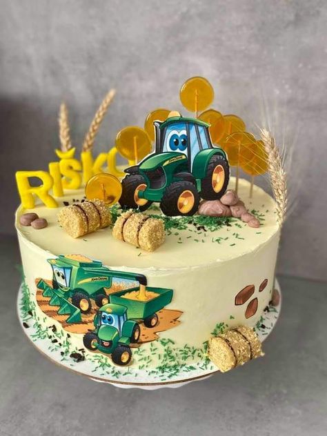 Digger Cake, Farm Birthday Cakes, Barnyard Cake, Construction Birthday Cake, Tractor Cake, Happy Birthday Cake Images, Farm Cake, Baby Boy Cakes, Chocolate Cake Decoration