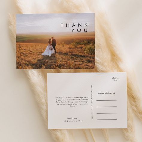 Thank You Card Examples, Simple Wedding Cards, Free Wedding Cards, Wedding Thank You Postcards, Postcard Wedding Invitation, Contemporary Typography, Wedding Postcard, Simple Portrait, Minimalist Photos