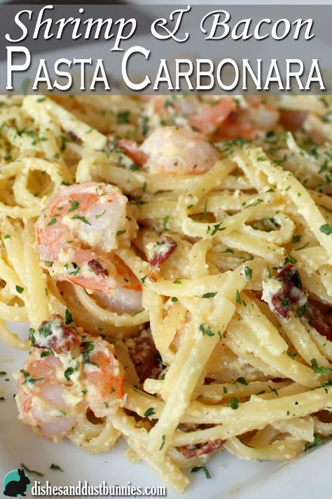 Spaghetti Carbonara With Shrimp, Shrimp Carbonara Pasta, Shrimp And Bacon Pasta, Shrimp Carbonara, Shrimp And Bacon, Pasta A La Carbonara, Pasta Bacon, Bacon Carbonara, Pasta Carbonara Recipe