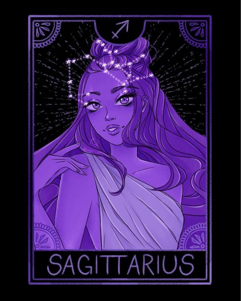 Sagittarius Art Goddesses, Zodiac Sagittarius Art, Sagittarius Illustration, Sagittarius Flower, Zodiac Drawings, Waterfall Hair, Zodiac Artwork, Sagittarius Art, Zodiac Signs Sagittarius